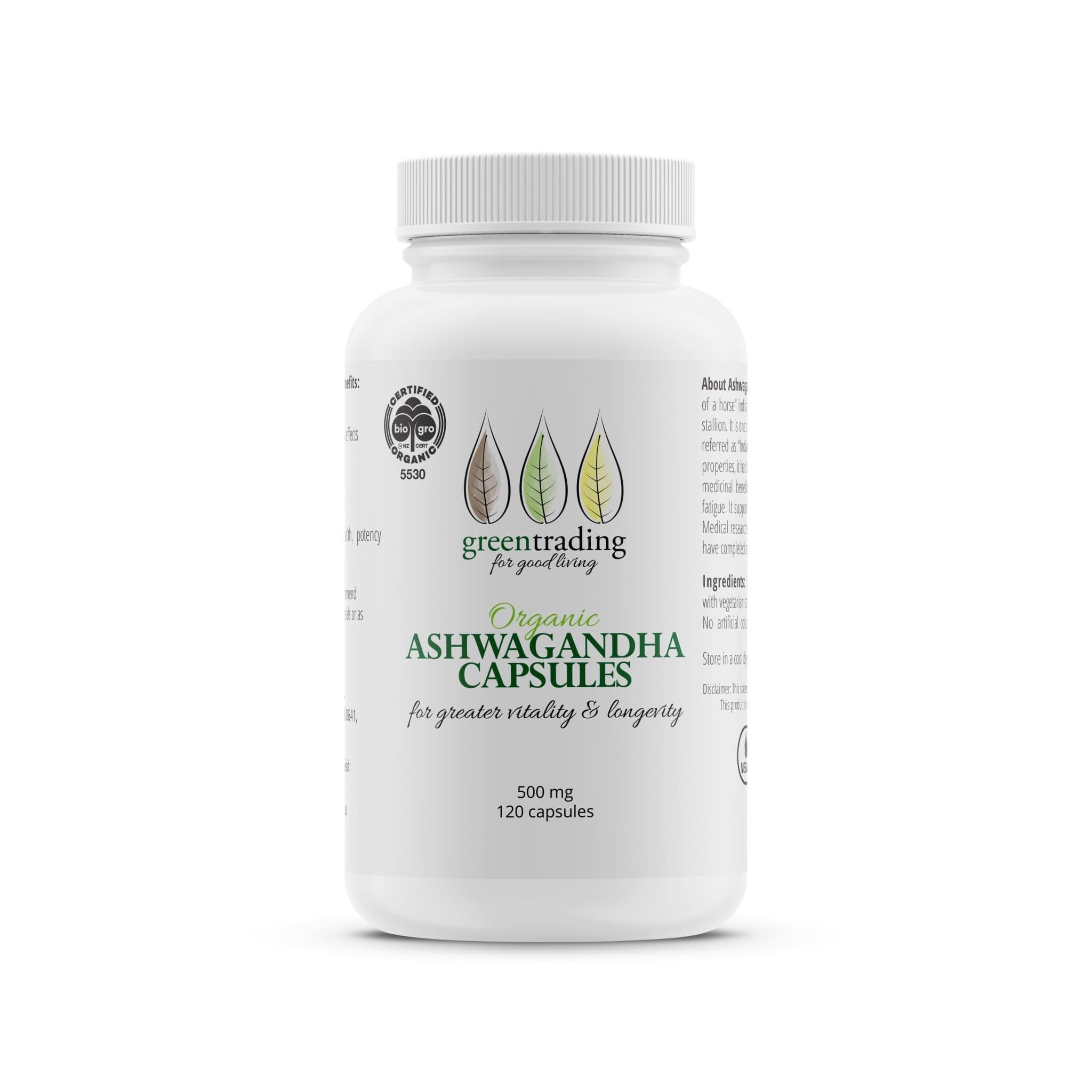 Organic Ashwagandha Capsules Vegan Gluten Free 500mg